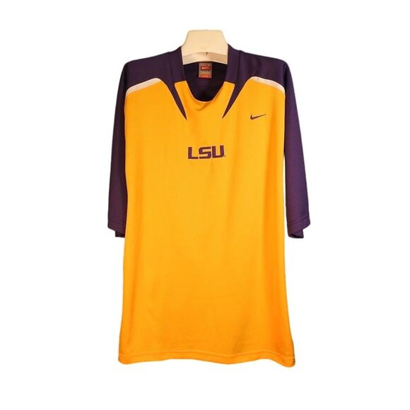 LSU Tigers Nike Team Fit Dry Mesh Pullover Shirt Purple & Gold Embroidery Size L - Picture 1 of 9